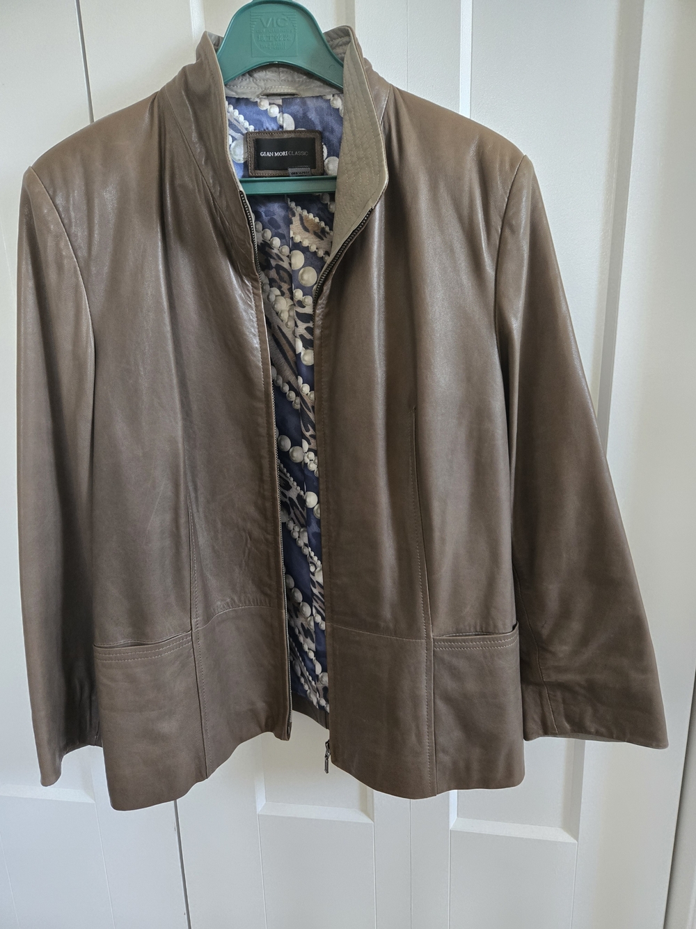 Gian Mori Women's Light Brown Leather Zip Jacket